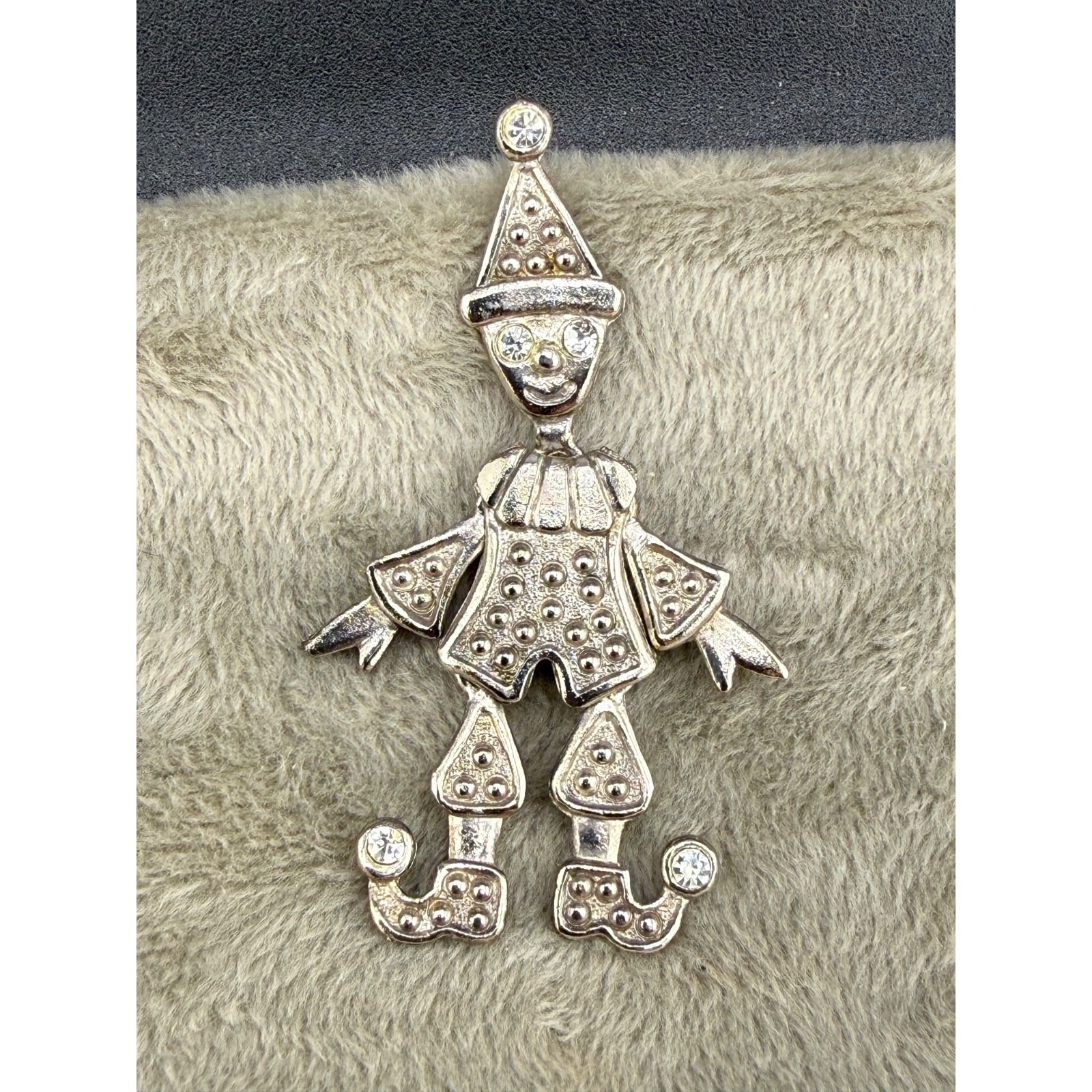 Vintage Articulated Clown Pendant Reversible Silver Tone